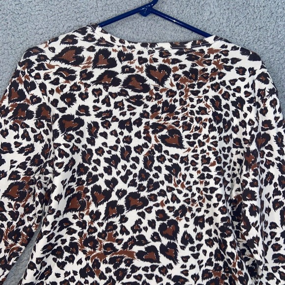 Additions by Chico's Top Womens 2 White Brown Heart Pattern Long Sleeve Casual - Picture 7 of 13